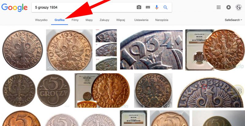 Wyszukiwanie monet w Google Grafika